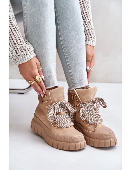Women's Insulated Platform Ankle Boots Brown Alcyhen