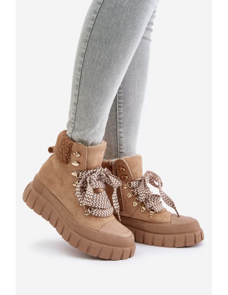 Women's Insulated Platform Ankle Boots Brown Alcyhen
