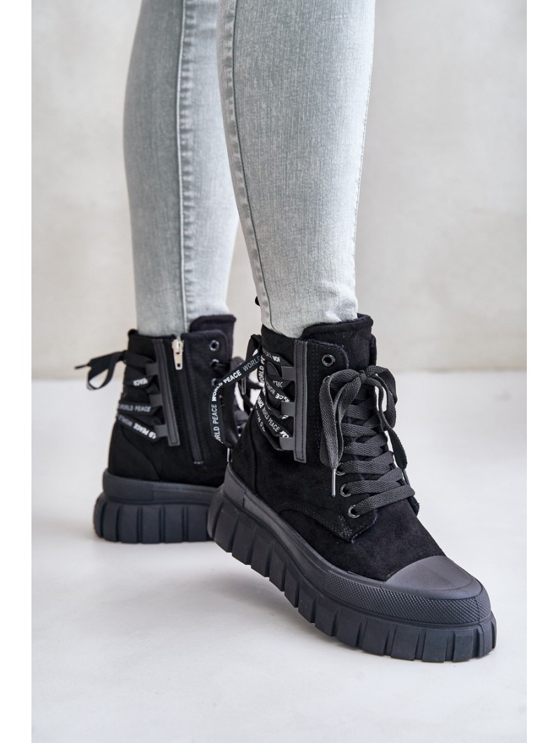 Women's Platform Boots With Decorative Lacing Black Edidda