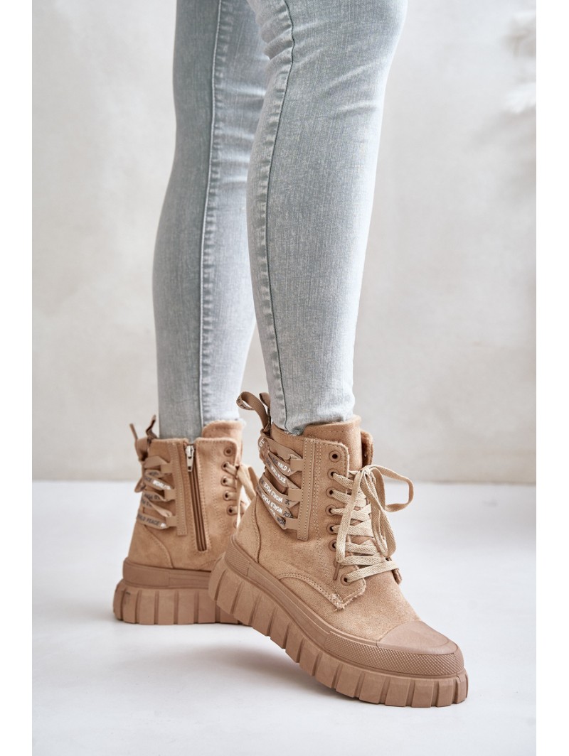 Women's Platform Boots With Decorative Lacing Brown Edidda