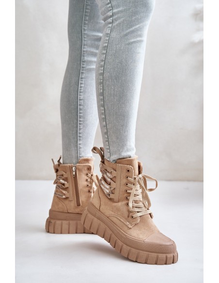 Women's Platform Boots With Decorative Lacing Brown Edidda