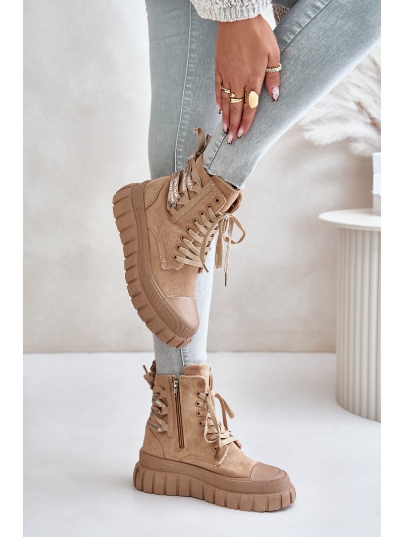 Women's Platform Boots With Decorative Lacing Brown Edidda