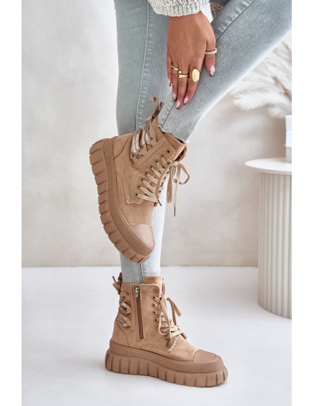 Women's Platform Boots With Decorative Lacing Brown Edidda