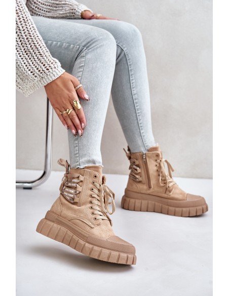 Women's Platform Boots With Decorative Lacing Brown Edidda