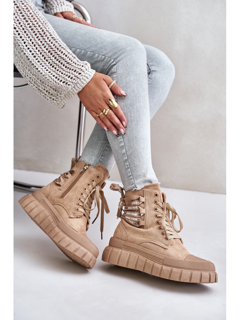 Women's Platform Boots With Decorative Lacing Brown Edidda