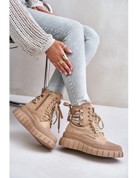 Women's Platform Boots With Decorative Lacing Brown Edidda