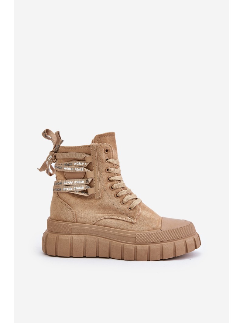 Women's Platform Boots With Decorative Lacing Brown Edidda