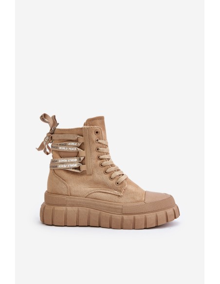 Women's Platform Boots With Decorative Lacing Brown Edidda