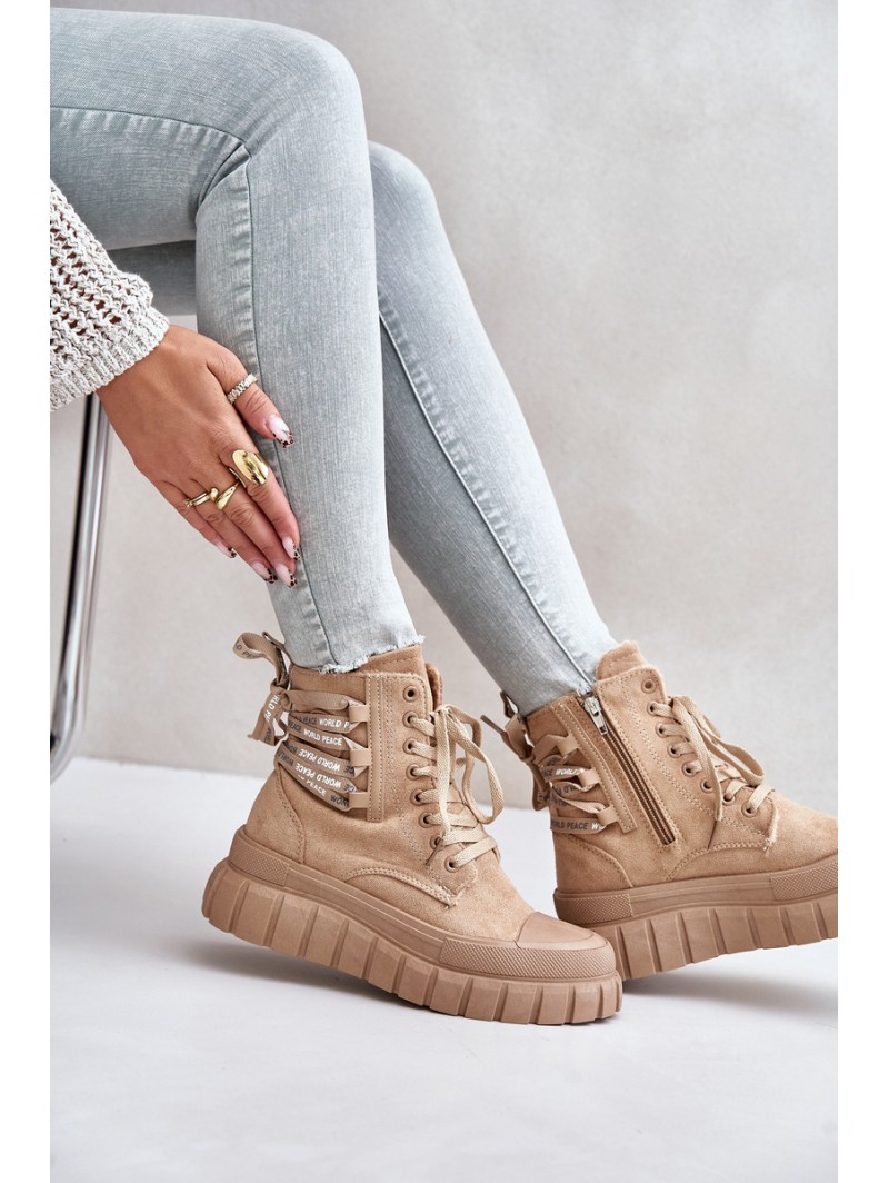 Women's Platform Boots With Decorative Lacing Brown Edidda