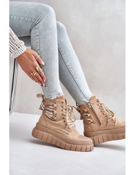 Women's Platform Boots With Decorative Lacing Brown Edidda