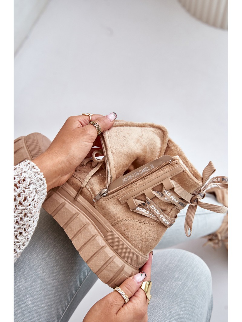 Women's Platform Boots With Decorative Lacing Brown Edidda