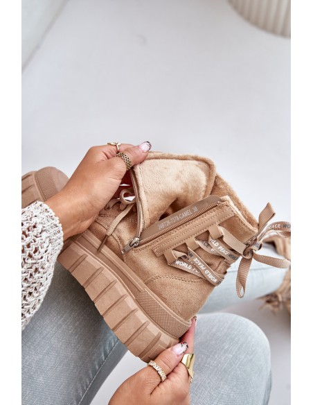 Women's Platform Boots With Decorative Lacing Brown Edidda