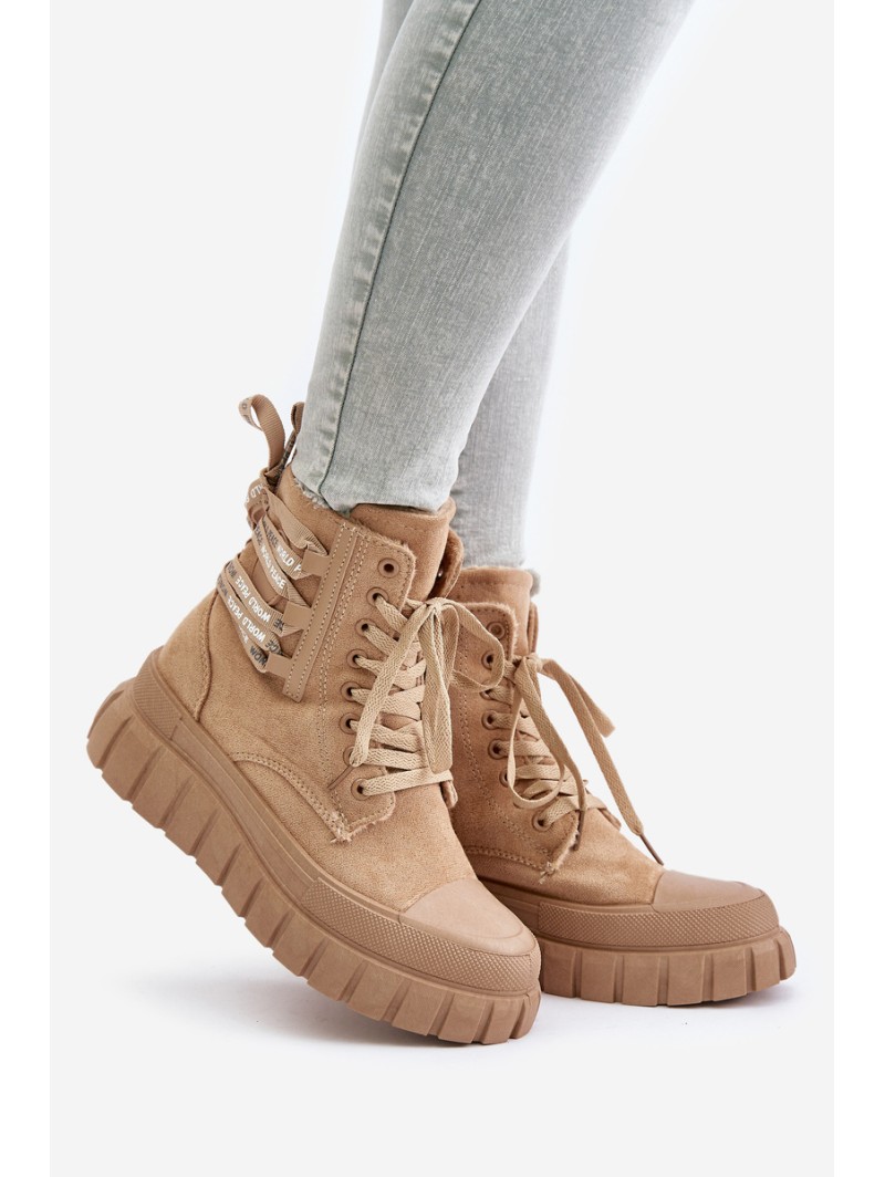 Women's Platform Boots With Decorative Lacing Brown Edidda