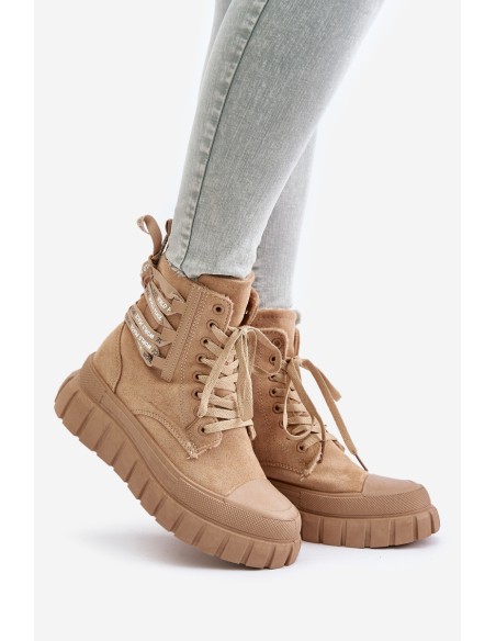 Women's Platform Boots With Decorative Lacing Brown Edidda