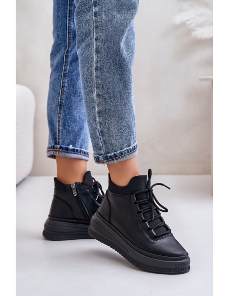 Lightweight Leather Sports Shoes On Platform Artiker 55C1041 Black