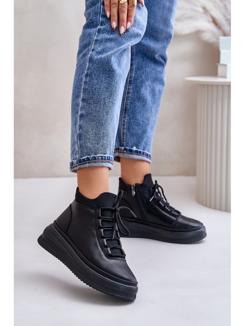 Lightweight Leather Sports Shoes On Platform Artiker 55C1041 Black