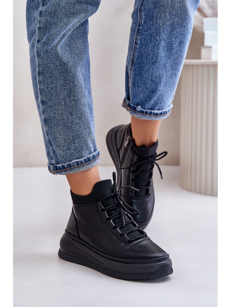 Lightweight Leather Sports Shoes On Platform Artiker 55C1041 Black