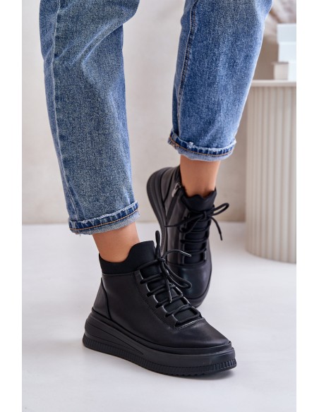 Lightweight Leather Sports Shoes On Platform Artiker 55C1041 Black