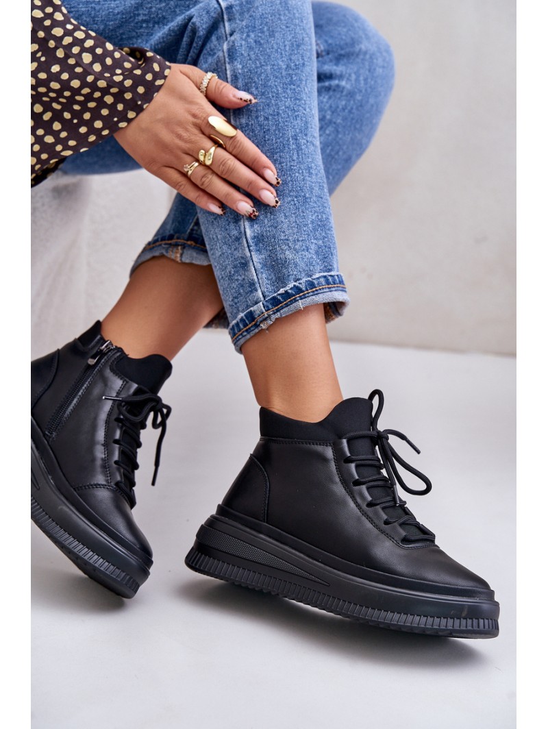 Lightweight Leather Sports Shoes On Platform Artiker 55C1041 Black