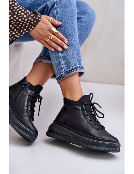 Lightweight Leather Sports Shoes On Platform Artiker 55C1041 Black