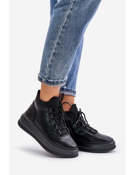 Lightweight Leather Sports Shoes On Platform Artiker 55C1041 Black