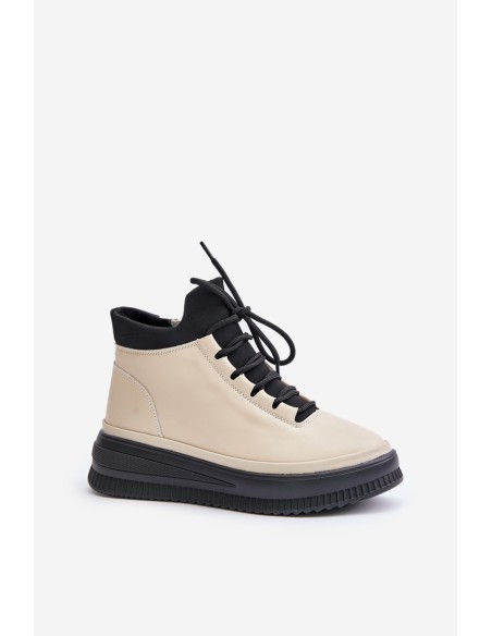 Lightweight Leather Sports Shoes On Platform Beige Artiker 55C0554