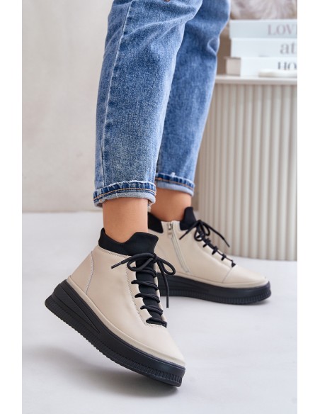 Lightweight Leather Sports Shoes On Platform Beige Artiker 55C0554