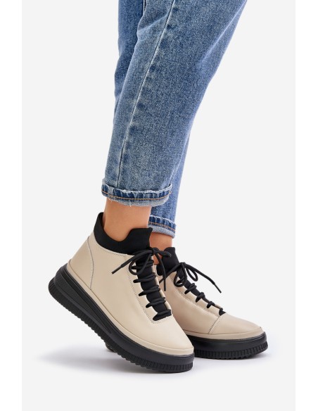 Lightweight Leather Sports Shoes On Platform Beige Artiker 55C0554