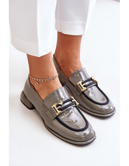 Lacquered Women's Loafers On A Block With Decoration Artiker 55C0412 Gray