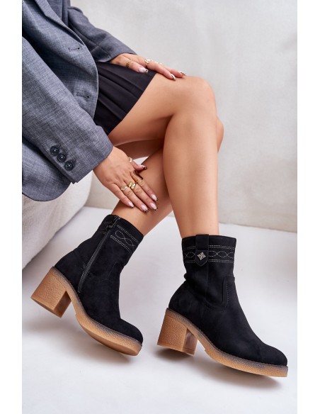 Warm Women's Ankle Boots With Heels Black Vailia