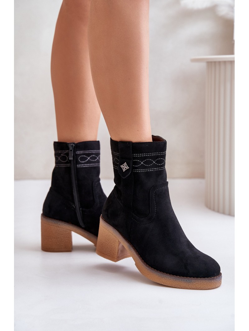 Warm Women's Ankle Boots With Heels Black Vailia