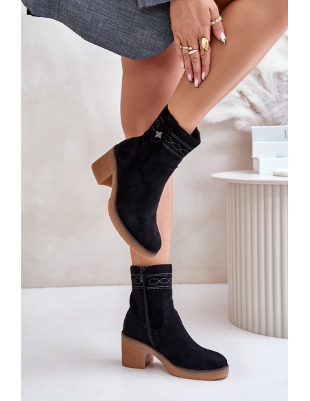 Warm Women's Ankle Boots With Heels Black Vailia