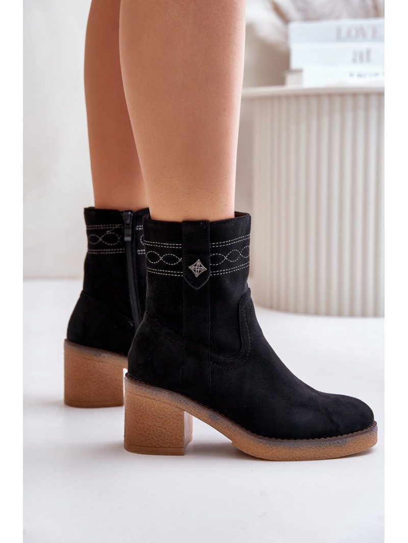 Warm Women's Ankle Boots With Heels Black Vailia