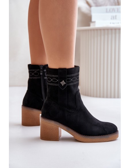 Warm Women's Ankle Boots With Heels Black Vailia