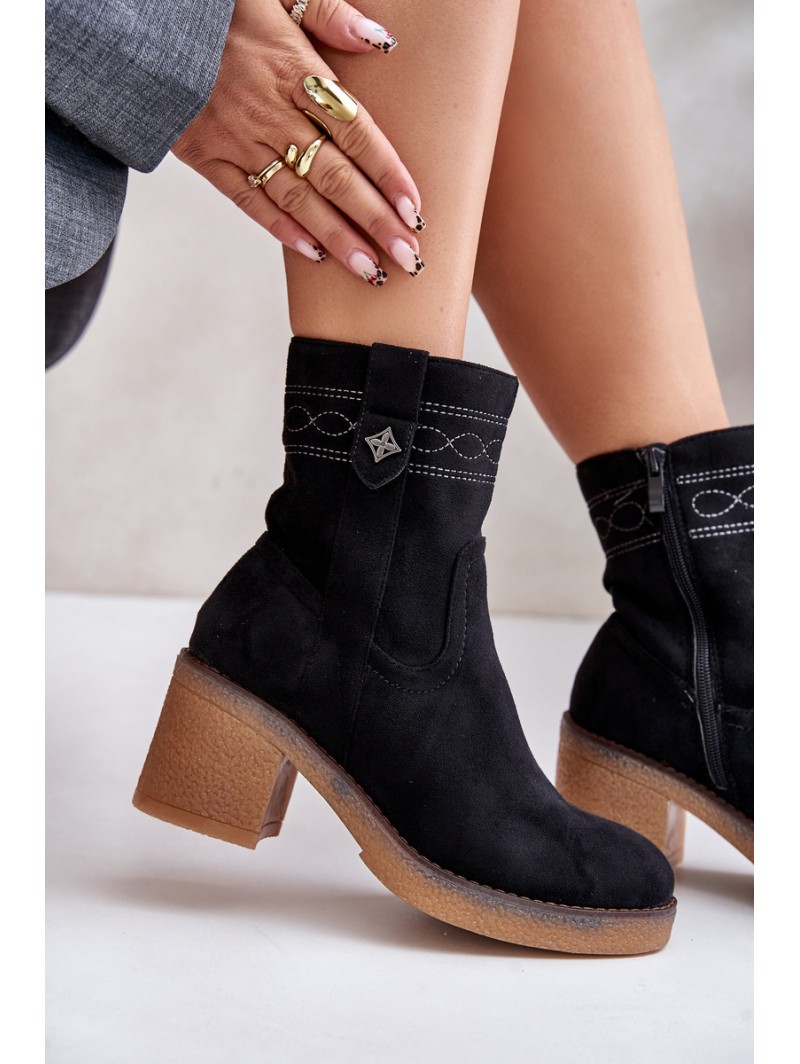 Warm Women's Ankle Boots With Heels Black Vailia