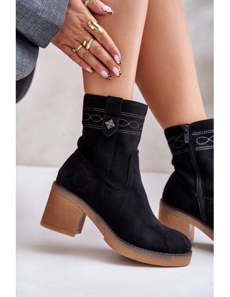 Warm Women's Ankle Boots With Heels Black Vailia