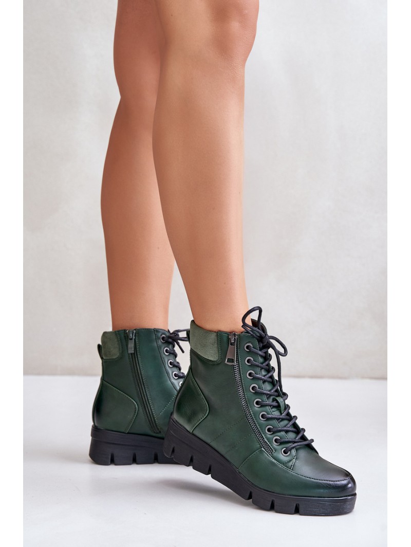 Light Insulated Women's Ankle Boots On Platform And Wedge Dark Green Savindria