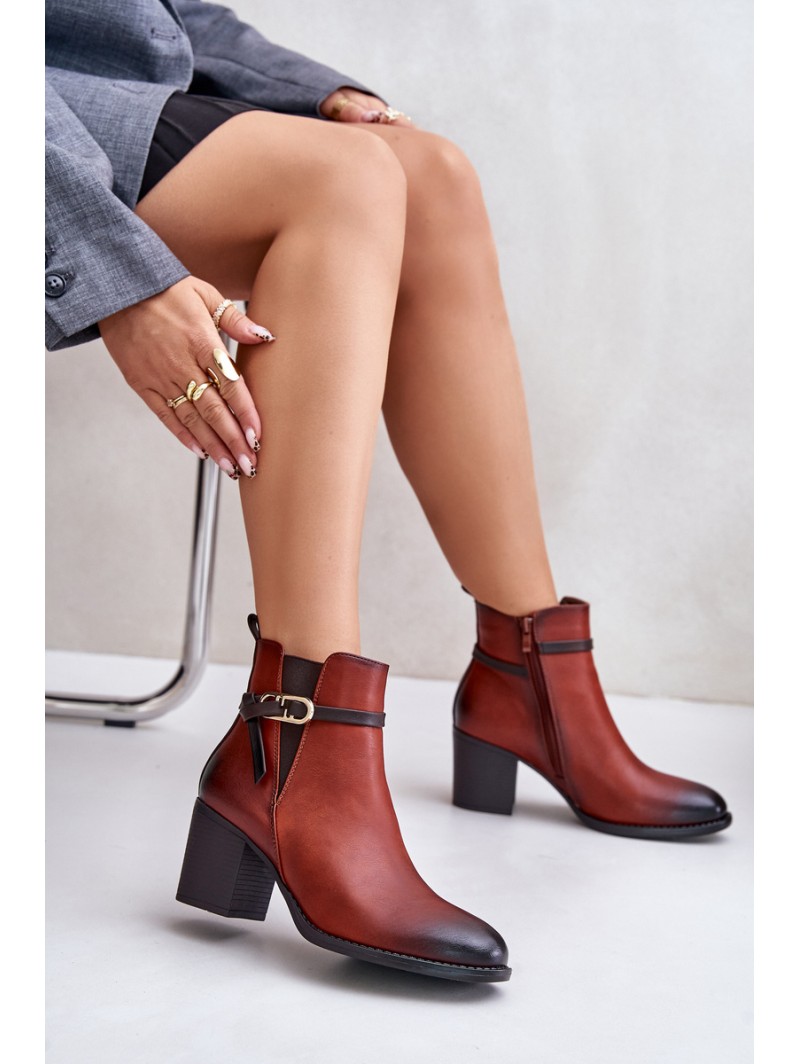 Women's Heeled Ankle Boots with Insulation and Strap Brown Zinithia