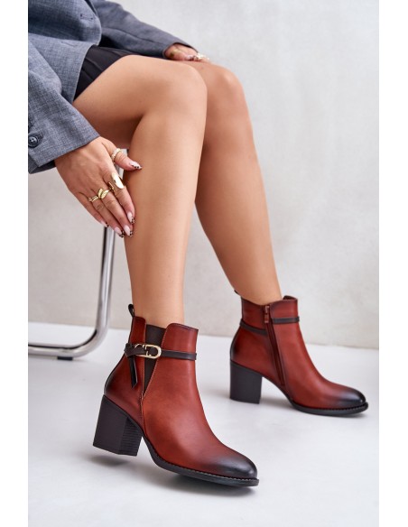 Women's Heeled Ankle Boots with Insulation and Strap Brown Zinithia