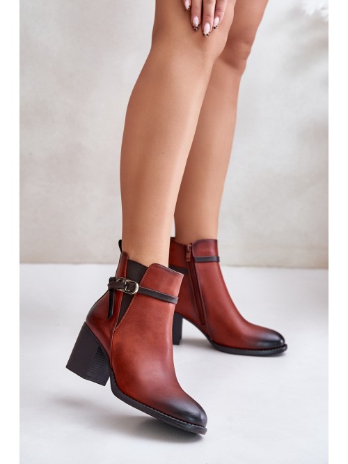 Women's Heeled Ankle Boots with Insulation and Strap Brown Zinithia 2