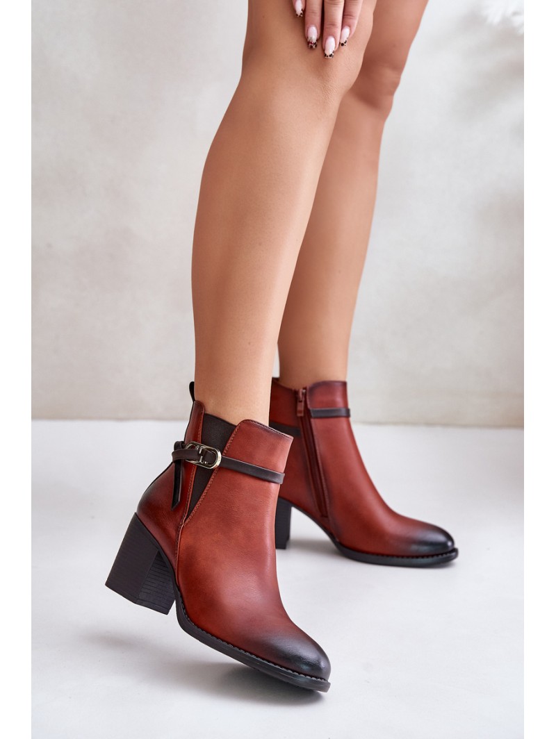 Women's Heeled Ankle Boots with Insulation and Strap Brown Zinithia