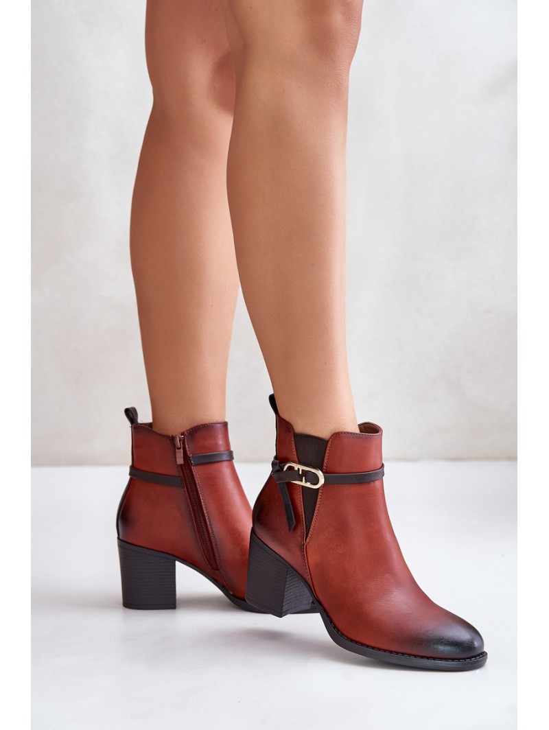 Women's Heeled Ankle Boots with Insulation and Strap Brown Zinithia