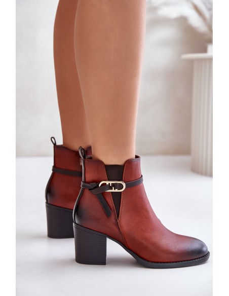 Women's Heeled Ankle Boots with Insulation and Strap Brown Zinithia