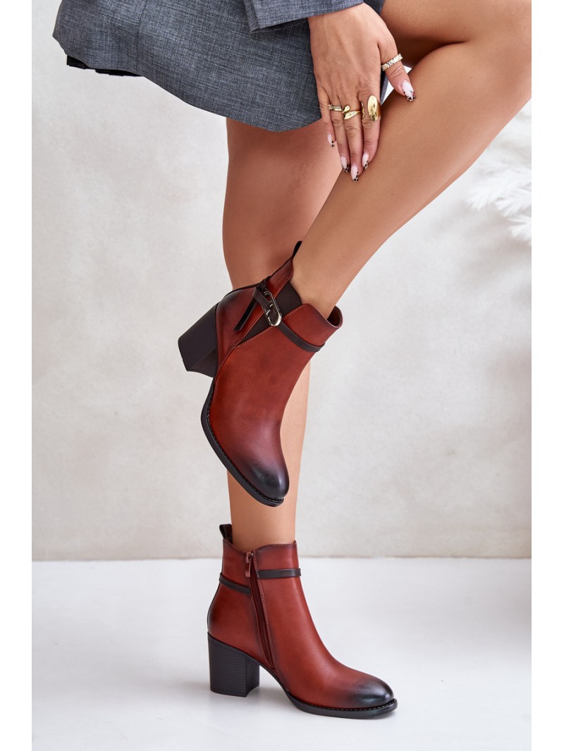 Women's Heeled Ankle Boots with Insulation and Strap Brown Zinithia