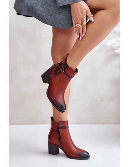 Women's Heeled Ankle Boots with Insulation and Strap Brown Zinithia