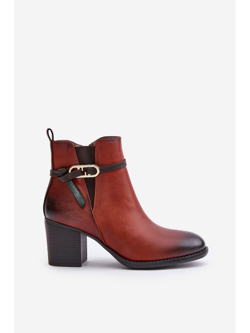 Women's Heeled Ankle Boots with Insulation and Strap Brown Zinithia
