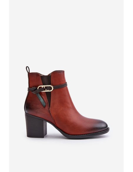 Women's Heeled Ankle Boots with Insulation and Strap Brown Zinithia