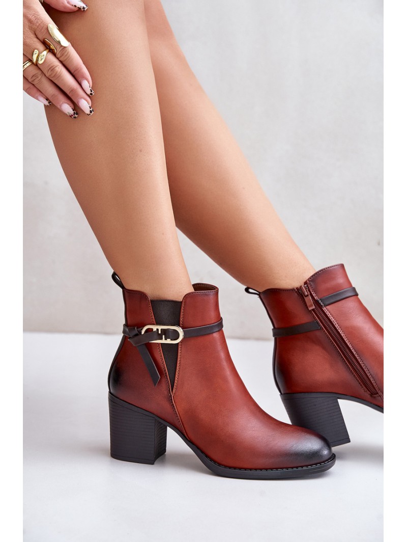 Women's Heeled Ankle Boots with Insulation and Strap Brown Zinithia