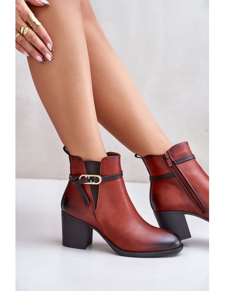 Women's Heeled Ankle Boots with Insulation and Strap Brown Zinithia