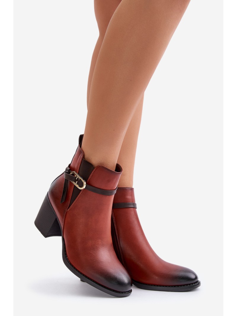 Women's Heeled Ankle Boots with Insulation and Strap Brown Zinithia